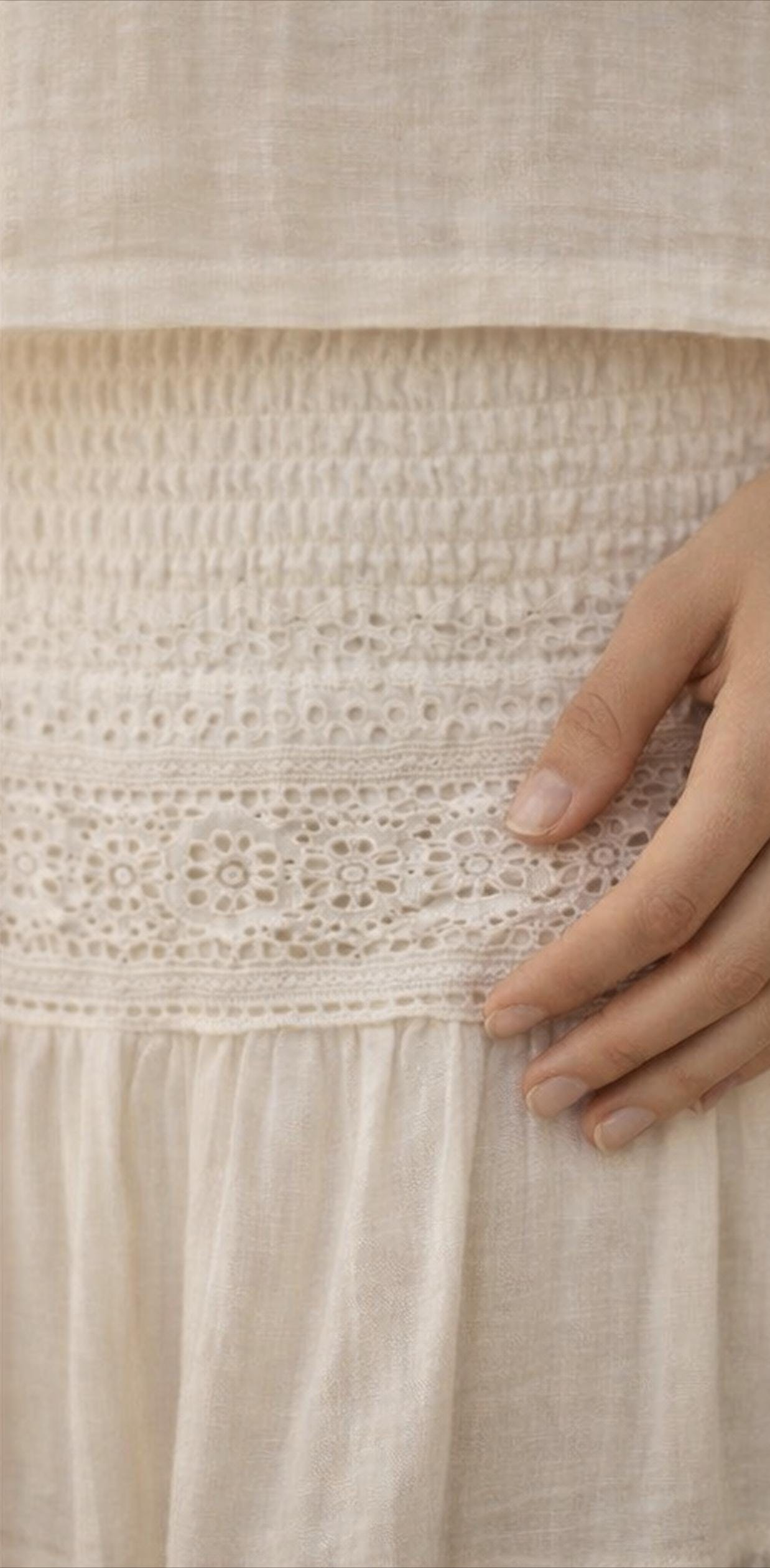 Ivory Cotton Two-Piece Set – Boho Maxi Skirt, Crop Top Outfit, Resort Wear