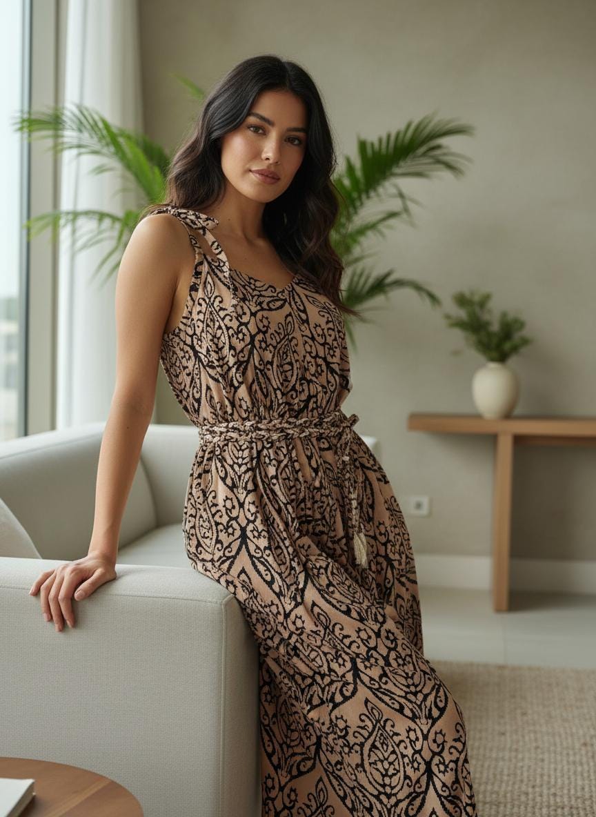 Handmade Cotton Boho Midi Dress – Paisley Resort Sundress