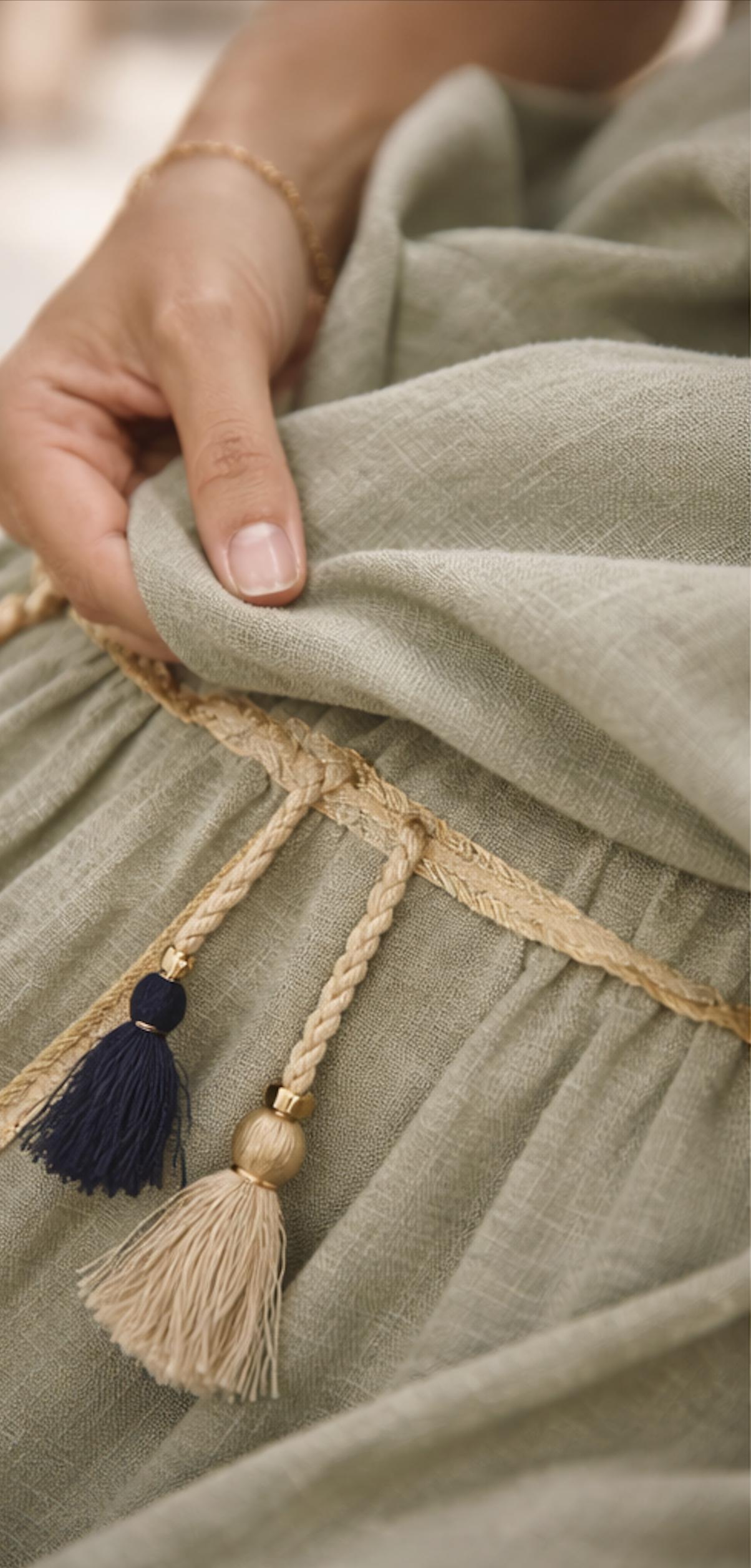 Handloom Cotton Two Piece Set – Olive Green Resort Outfit – Wide Leg Pants and Twist Crop Top – Beach Vacation Co Ord Set