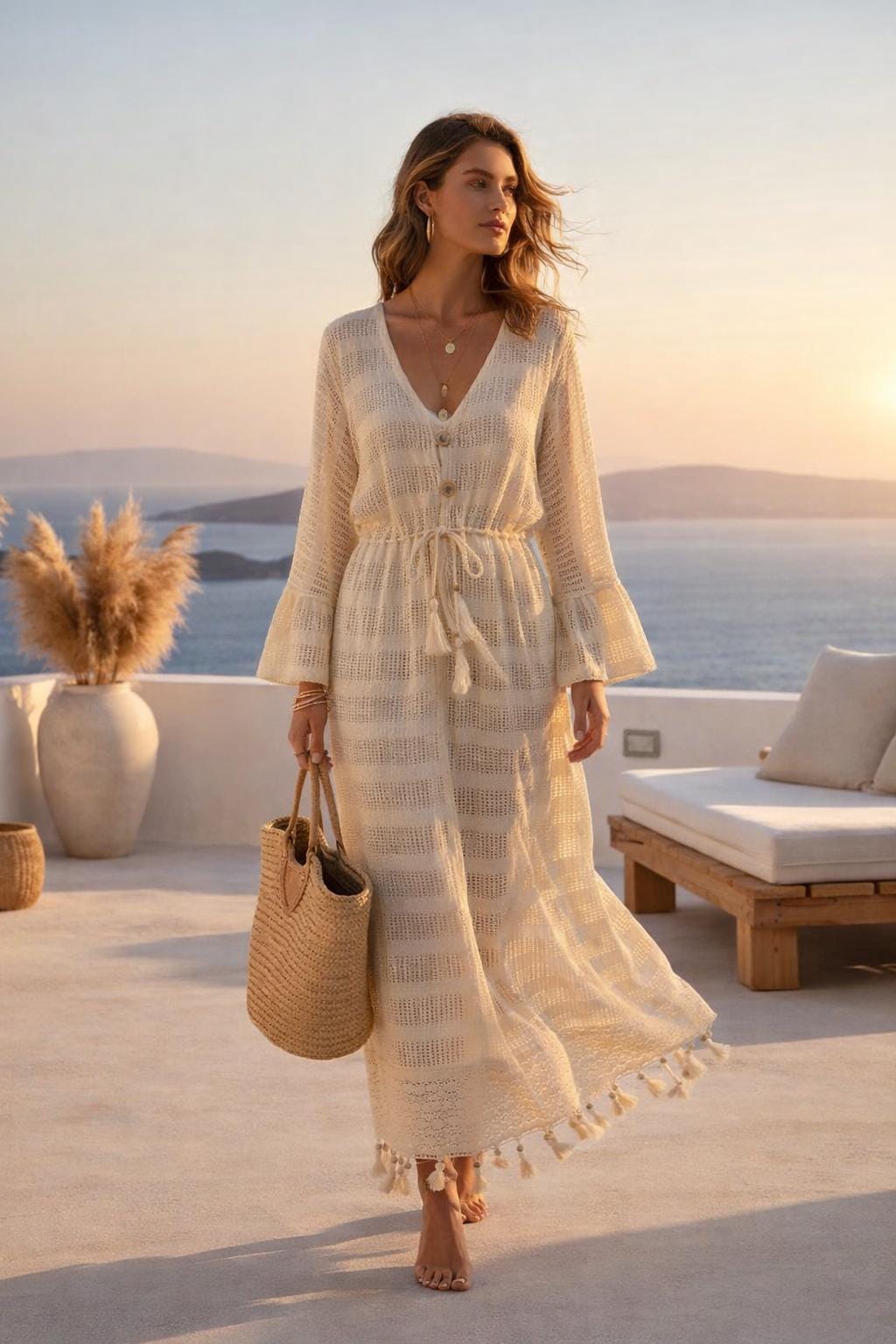 Handloom Cotton Maxi Dress, Boho Beach Kaftan, Handmade Resort Wear