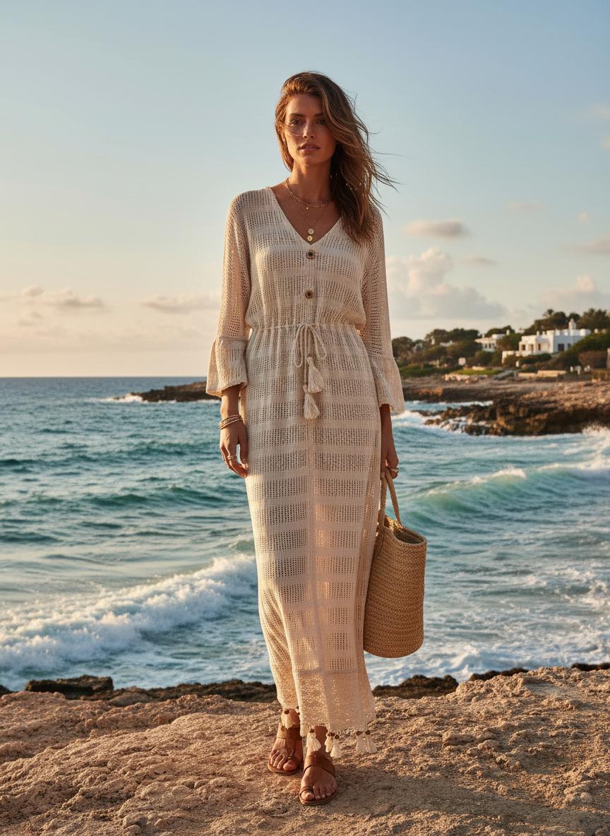 Handloom Cotton Maxi Dress, Boho Beach Kaftan, Handmade Resort Wear