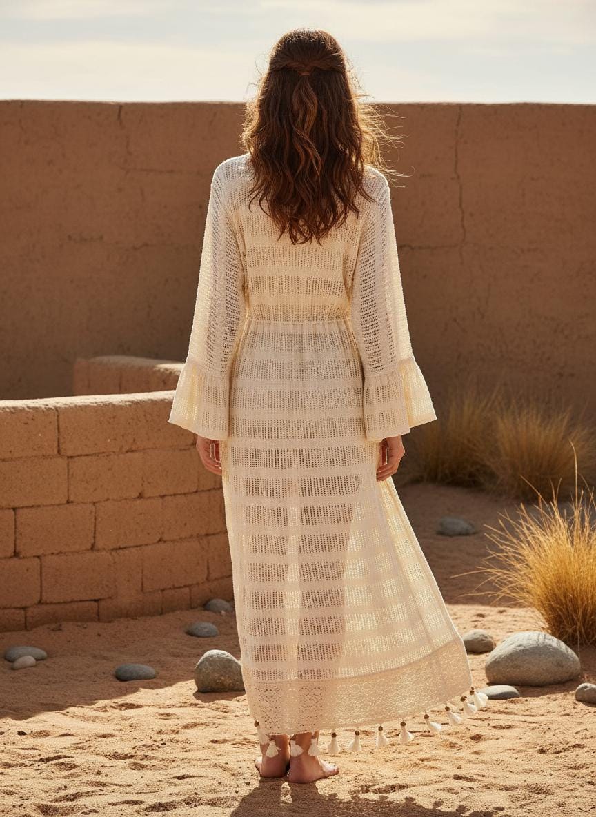 Handloom Cotton Maxi Dress, Boho Beach Kaftan, Handmade Resort Wear