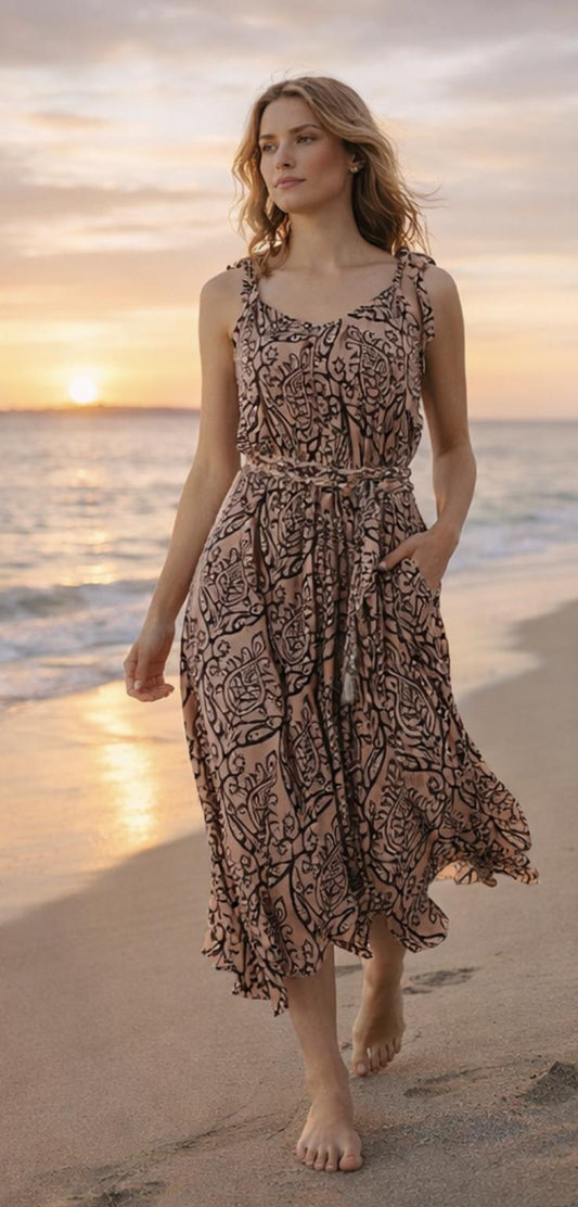 Handmade Cotton Boho Midi Dress – Paisley Resort Sundress