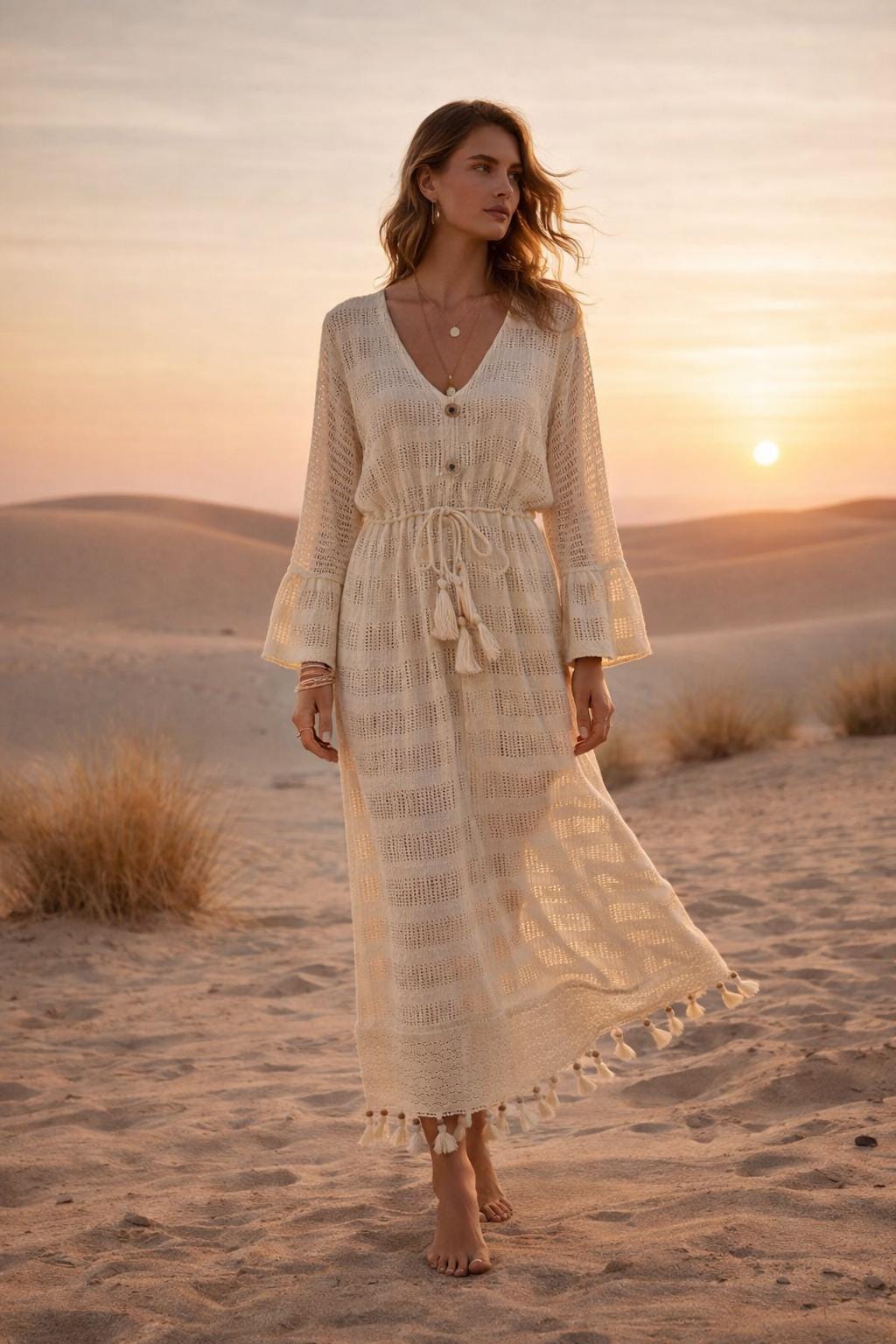 Handloom Cotton Maxi Dress, Boho Beach Kaftan, Handmade Resort Wear