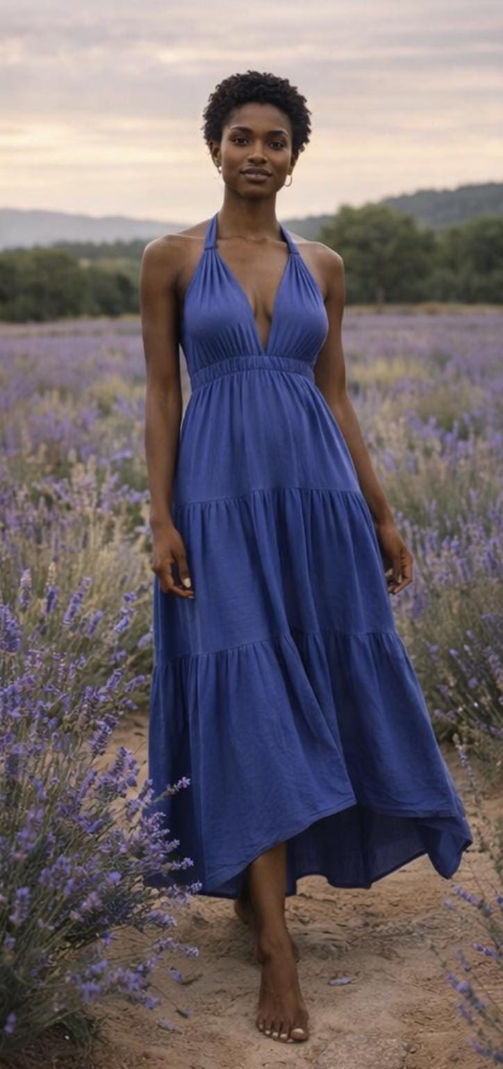 Handmade Organic Cotton Halter Maxi Dress – Tiered Boho Resort Wear