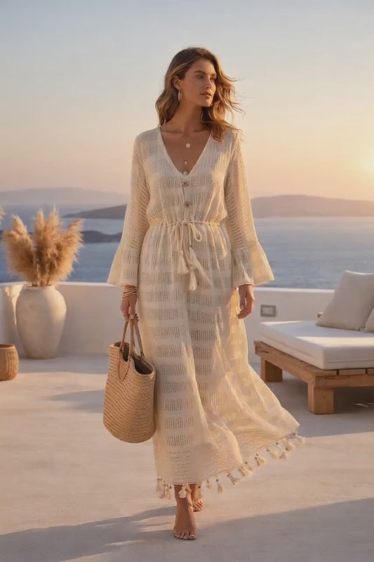 Handloom Cotton Maxi Dress, Boho Beach Kaftan, Handmade Resort Wear