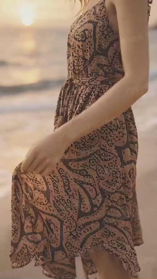 Handmade Cotton Boho Midi Dress – Paisley Resort Sundress